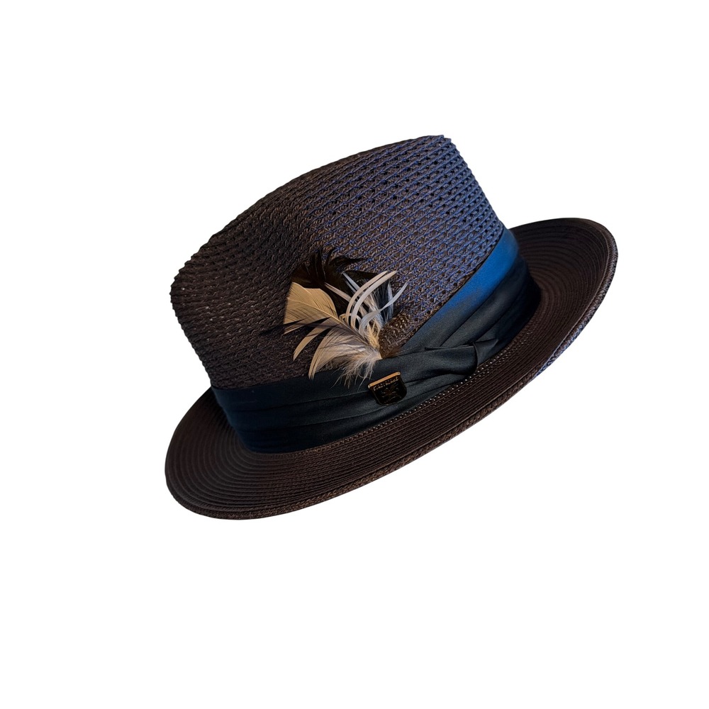 Stacy Adams Fedora Blue Polybraid KGSA394-BLUE Feather Accent XL Hat